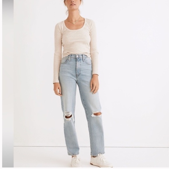 Madewell Denim - Madewell The Perfect Vintage Straight Jean in Danby Wash: Knee-Rip Size 26 NWOT